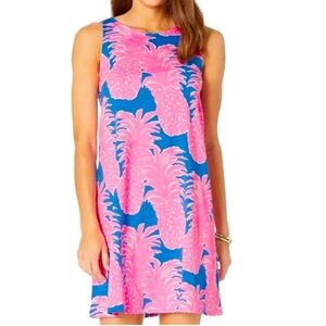 Lilly Pulitzer Kristen Swing Dress Womens Size S Pink Blue Pineapple Flamenco